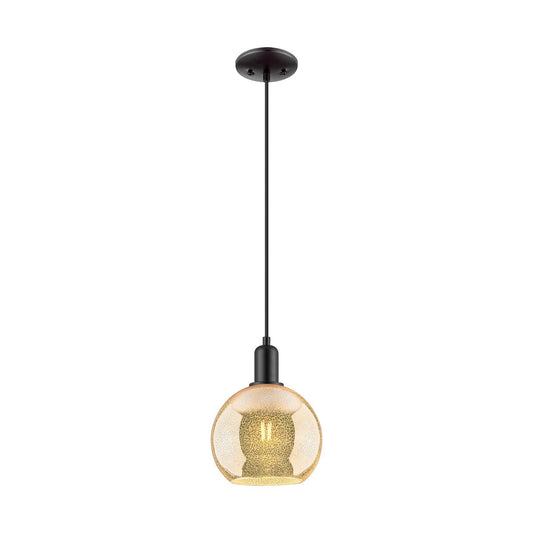 Innovations Athens 8in 1-Light Mini Pendant | Industrial Matte Black Steel and Mercury Glass | Kitchen Island | 8 x 8 x 10.82 in | Model 716-1P-BK-G128-8