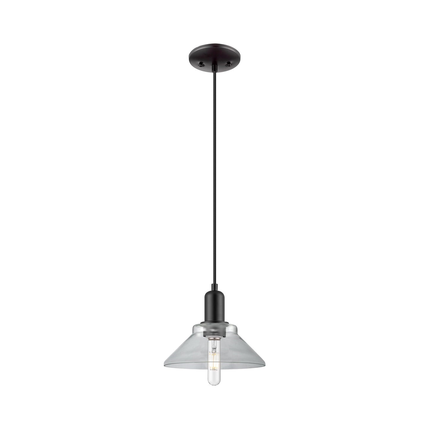 Innovations Orwell 8.38in 1-Light Mini Pendant | Industrial Matte Black Steel and Clear Glass | Kitchen Island & Dining Room | Damp | Model 716-1P-BK-G132
