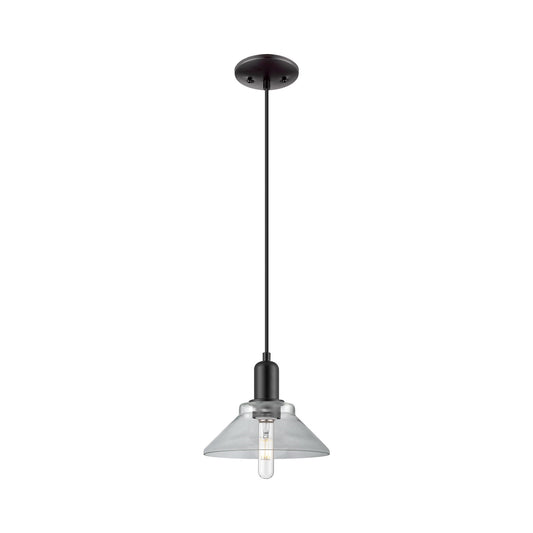Innovations Orwell 8.38in 1-Light Mini Pendant | Industrial Matte Black Steel and Clear Glass | Kitchen Island & Dining Room | Damp | Model 716-1P-BK-G132