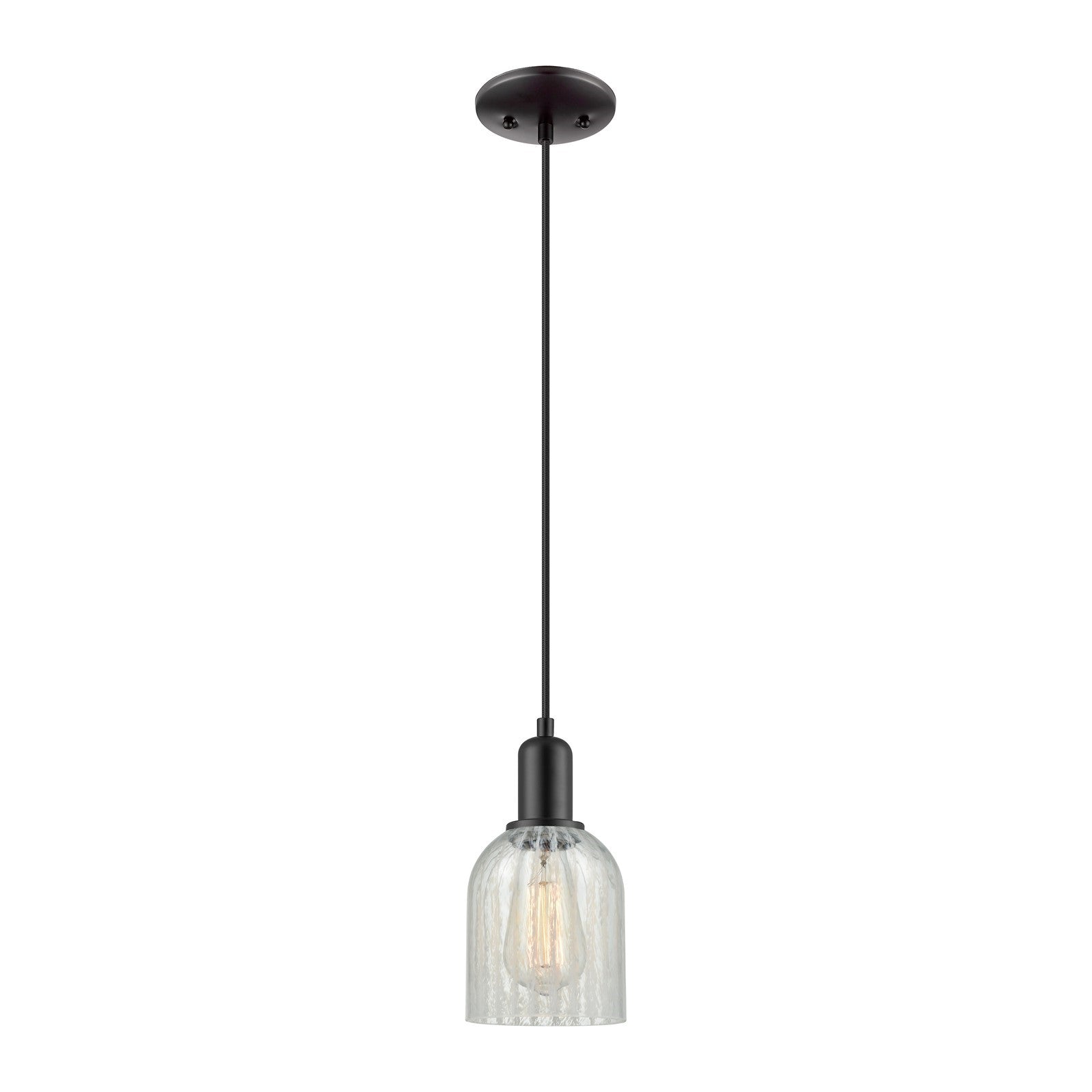 Innovations Caledonia 5in 1-Light Mini Pendant | Industrial Matte Black Steel and Mouchette Glass | Kitchen Island & Dining Room | Model 716-1P-BK-G2511