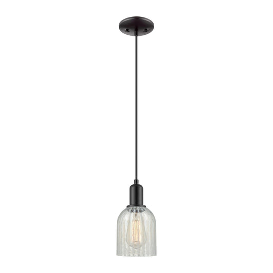 Innovations Caledonia 5in 1-Light Mini Pendant | Industrial Matte Black Steel and Mouchette Glass | Kitchen Island & Dining Room | Model 716-1P-BK-G2511