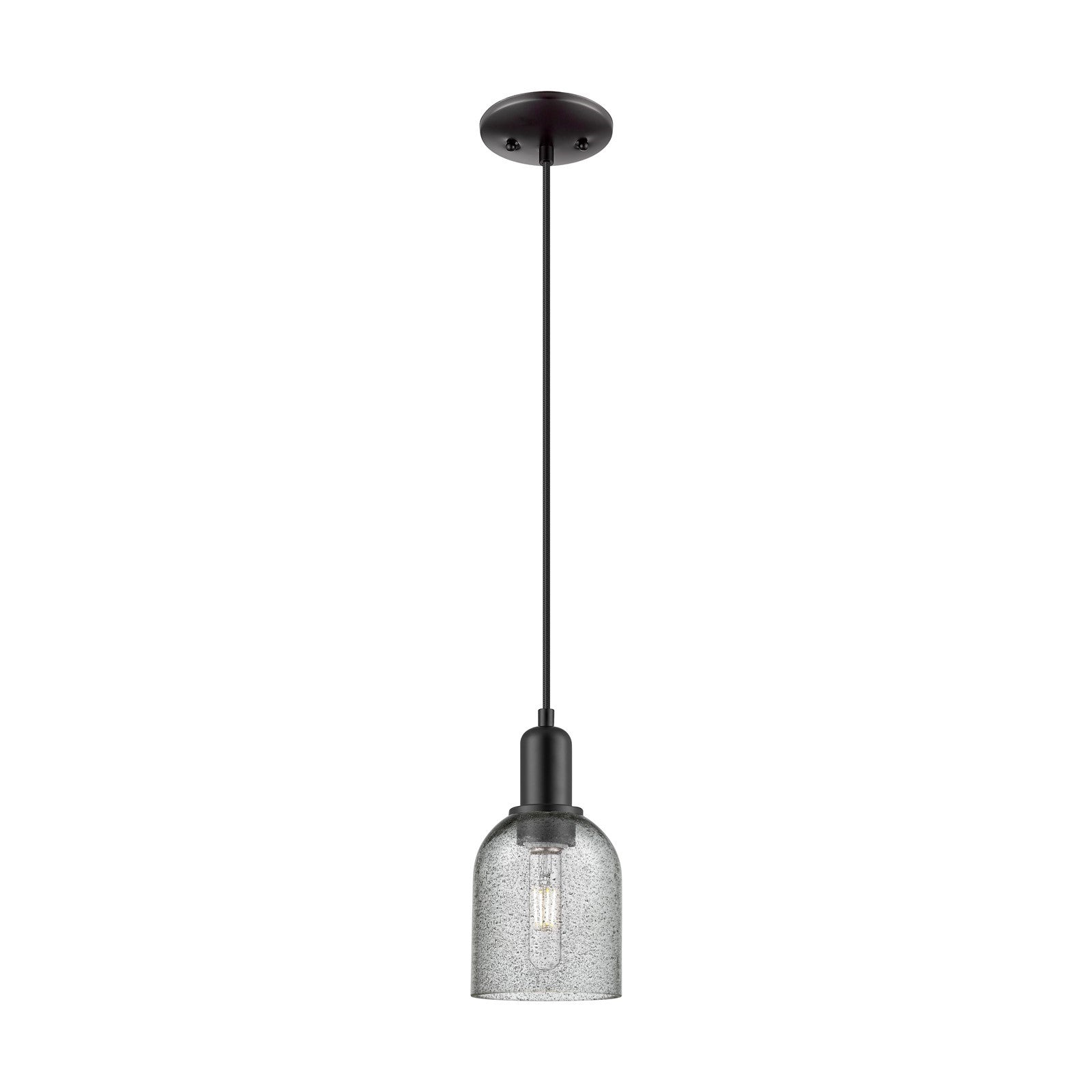 Innovations Caledonia 5in 1-Light Mini Pendant | Industrial Matte Black Steel and Charcoal Glass | Kitchen Island & Dining Room | 5 | Model 716-1P-BK-G257