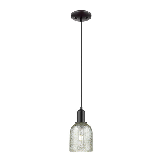 Innovations Caledonia 5in 1-Light Mini Pendant | Industrial Matte Black Steel and Mica Glass | Kitchen Island & Dining Room | Damp | Model 716-1P-BK-G259