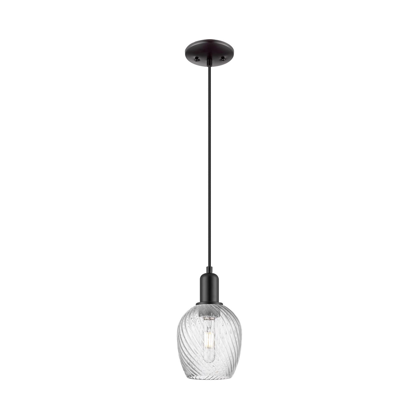 Innovations Salina 6in 1-Light Mini Pendant | Industrial Matte Black Steel and Clear Spiral Fluted Glass | Kitchen Island & Dining | Model 716-1P-BK-G292