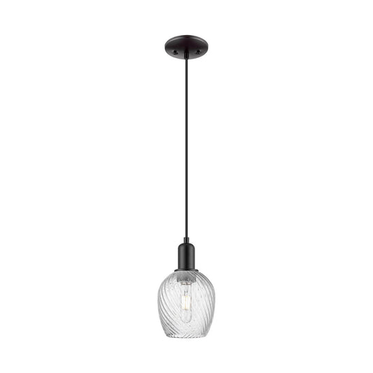 Innovations Salina 6in 1-Light Mini Pendant | Industrial Matte Black Steel and Clear Spiral Fluted Glass | Kitchen Island & Dining | Model 716-1P-BK-G292