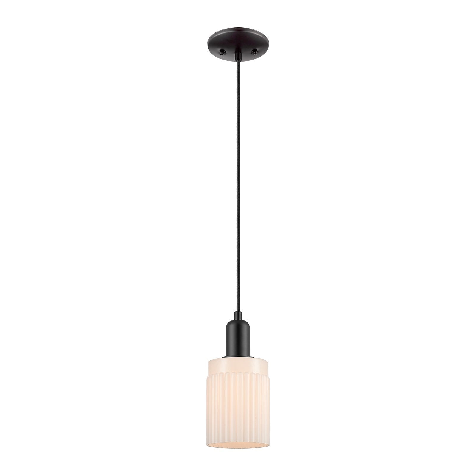Innovations Hadley 1-Light 4.5in Mini Pendant | Industrial Matte Black Steel and Matte White Ribbed Glass | Kitchen Island & Dining | Model 716-1P-BK-G341