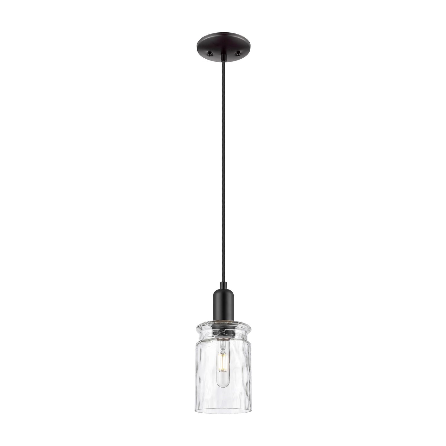Innovations Candor 1-Light Mini Pendant | Industrial Matte Black Steel and Clear Waterglass Frosted Glass | Kitchen Island & Dining | Model 716-1P-BK-G352
