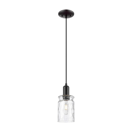 Innovations Candor 1-Light Mini Pendant | Industrial Matte Black Steel and Clear Waterglass Frosted Glass | Kitchen Island & Dining | Model 716-1P-BK-G352