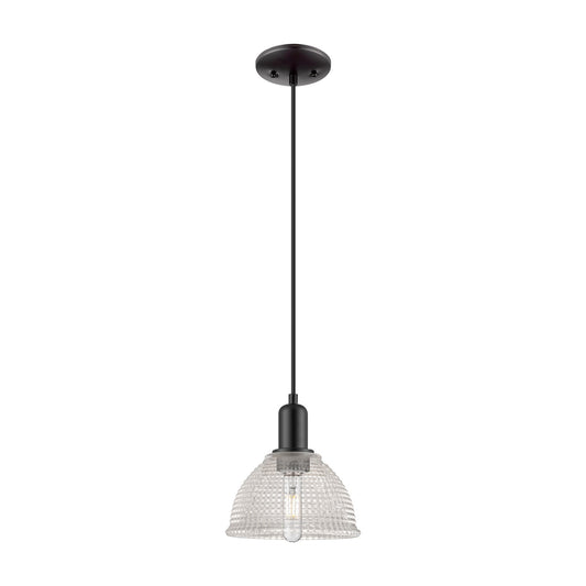Innovations Arietta 8in 1-Light Mini Pendant | Industrial Matte Black Steel and Clear Glass | Kitchen Island | 8 x 8.82 in | Model 716-1P-BK-G422