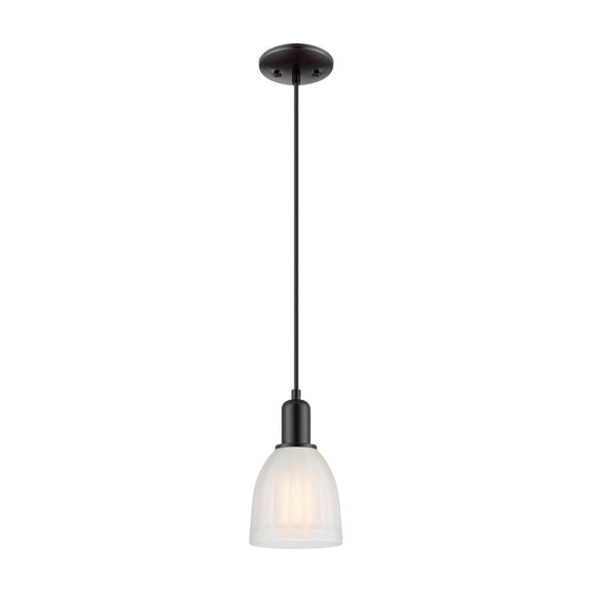 Innovations Brookfield 6in 1-Light Mini Pendant | Industrial Matte Black Steel and White Frosted Ribbed Glass | Kitchen Island & | Model 716-1P-BK-G441