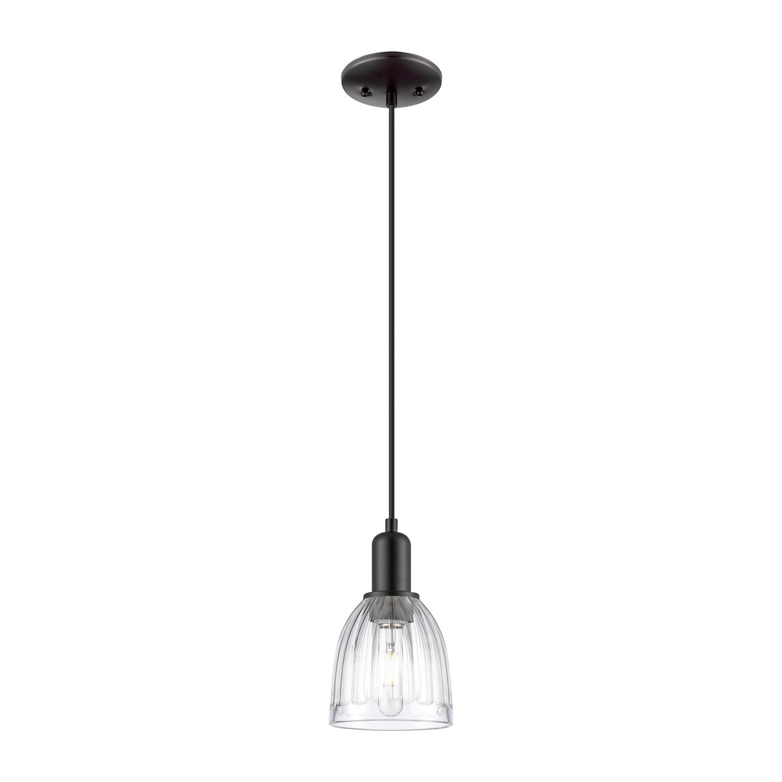 Innovations Brookfield 6in 1-Light Mini Pendant | Industrial Matte Black and Clear Ribbed Glass | Kitchen Island | 5.75 x 10.2 in | Model 716-1P-BK-G442