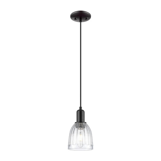Innovations Brookfield 6in 1-Light Mini Pendant | Industrial Matte Black and Clear Ribbed Glass | Kitchen Island | 5.75 x 10.2 in | Model 716-1P-BK-G442