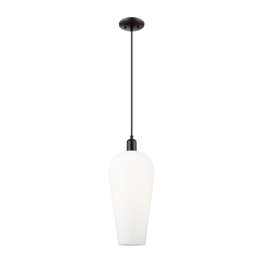 Innovations Chelsea 8in 1-Light Mini Pendant | Industrial Matte Black Steel and White Cone Glass | Kitchen Island & Dining Room | Model 716-1P-BK-G456-8WH