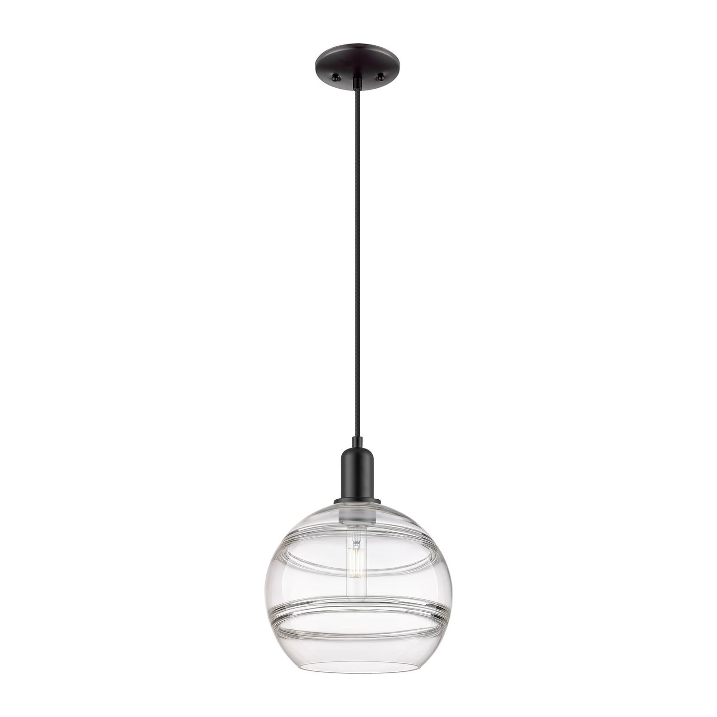 Innovations Rochester 10in 1-Light Mini Pendant | Industrial Matte Black Steel and Clear Glass | Kitchen Island & Dining Room | Model 716-1P-BK-G556-10CL
