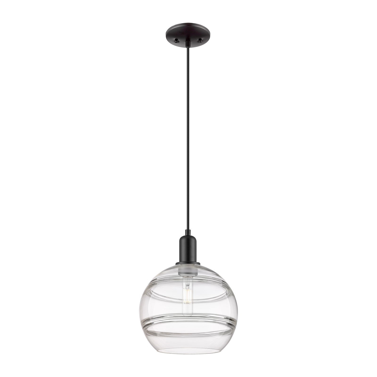 Innovations Rochester 10in 1-Light Mini Pendant | Industrial Matte Black Steel and Clear Glass | Kitchen Island & Dining Room | Model 716-1P-BK-G556-10CL