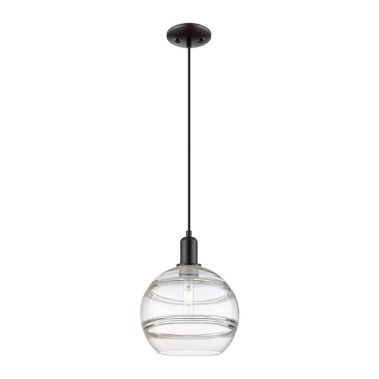 Innovations Rochester 10in 1-Light Mini Pendant | Industrial Matte Black Steel and Clear Glass | Kitchen Island & Dining Room | Model 716-1P-BK-G556-10CL