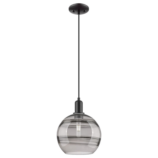 Innovations Rochester 10in 1-Light Mini Pendant | Industrial Matte Black Steel and Light Smoke Glass | Kitchen Island | 10 x | Model 716-1P-BK-G556-10SM