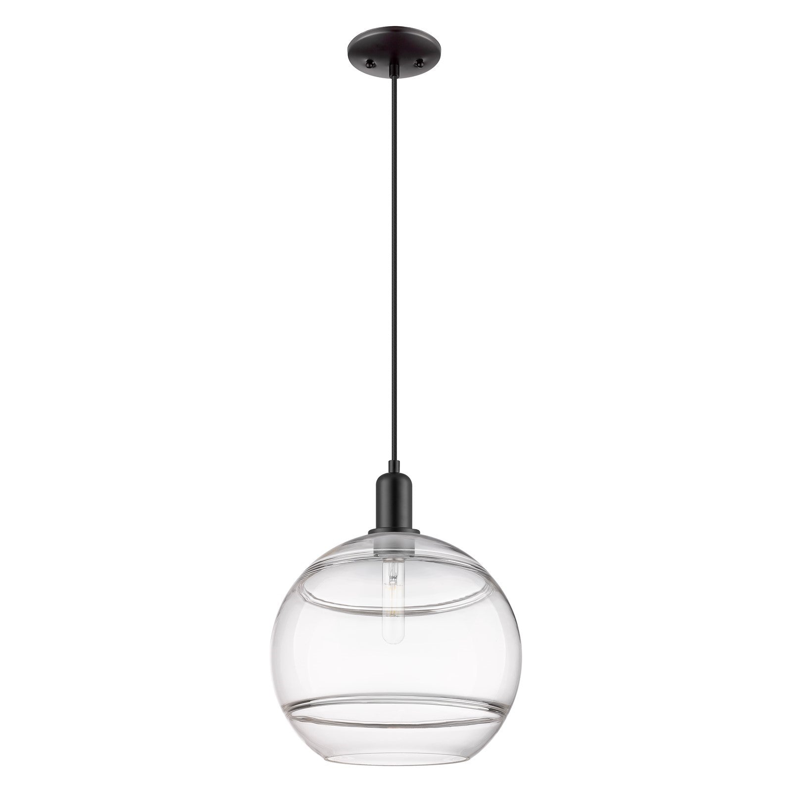Innovations Rochester 12in 1-Light Mini Pendant | Industrial Matte Black Steel and Clear Glass | Kitchen Island & Dining Room | Model 716-1P-BK-G556-12CL
