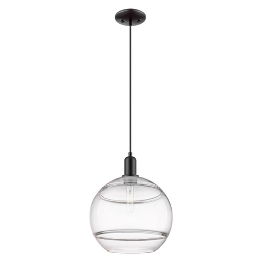 Innovations Rochester 12in 1-Light Mini Pendant | Industrial Matte Black Steel and Clear Glass | Kitchen Island & Dining Room | Model 716-1P-BK-G556-12CL