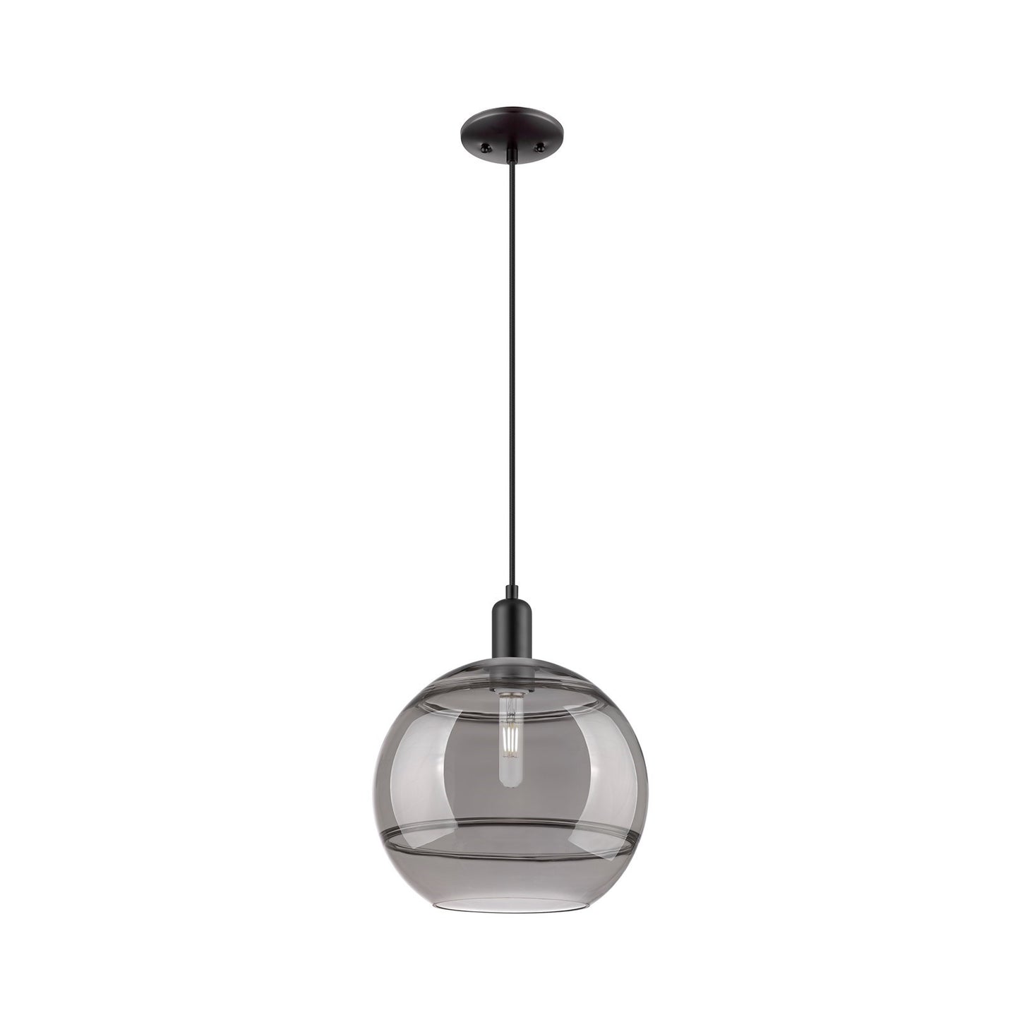 Innovations Rochester 12in 1-Light Mini Pendant | Industrial Matte Black Steel and Light Smoke Glass | Kitchen Island & Dining | Model 716-1P-BK-G556-12SM
