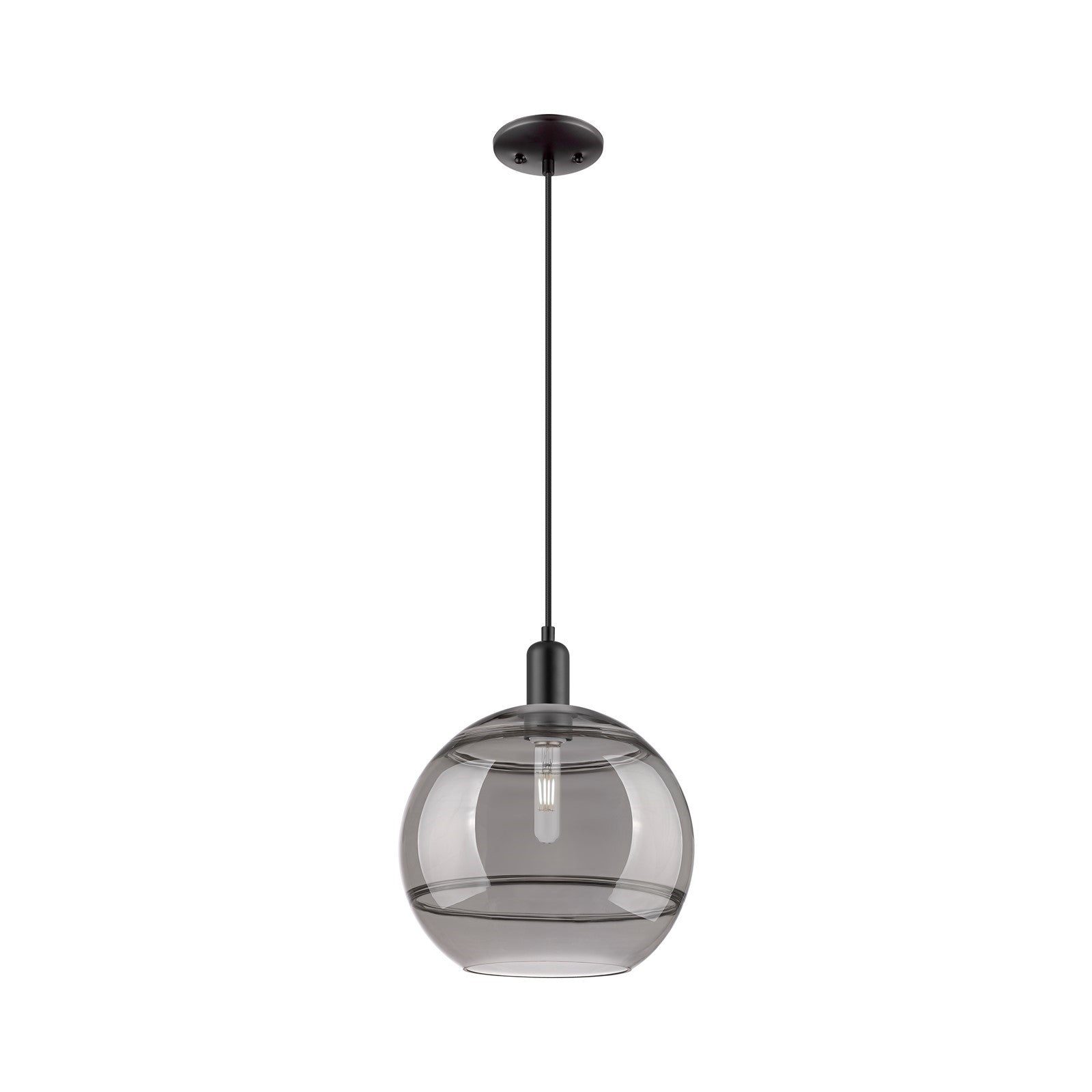 Innovations Rochester 12in 1-Light Mini Pendant | Industrial Matte Black Steel and Light Smoke Glass | Kitchen Island & Dining | Model 716-1P-BK-G556-12SM