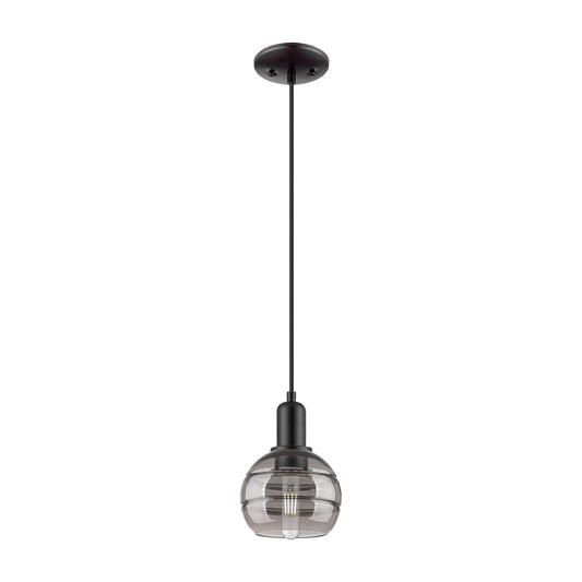 Innovations Rochester 6in 1-Light Mini Pendant | Industrial Matte Black Steel and Light Smoke Glass | Kitchen Island & Dining | Model 716-1P-BK-G556-6SM