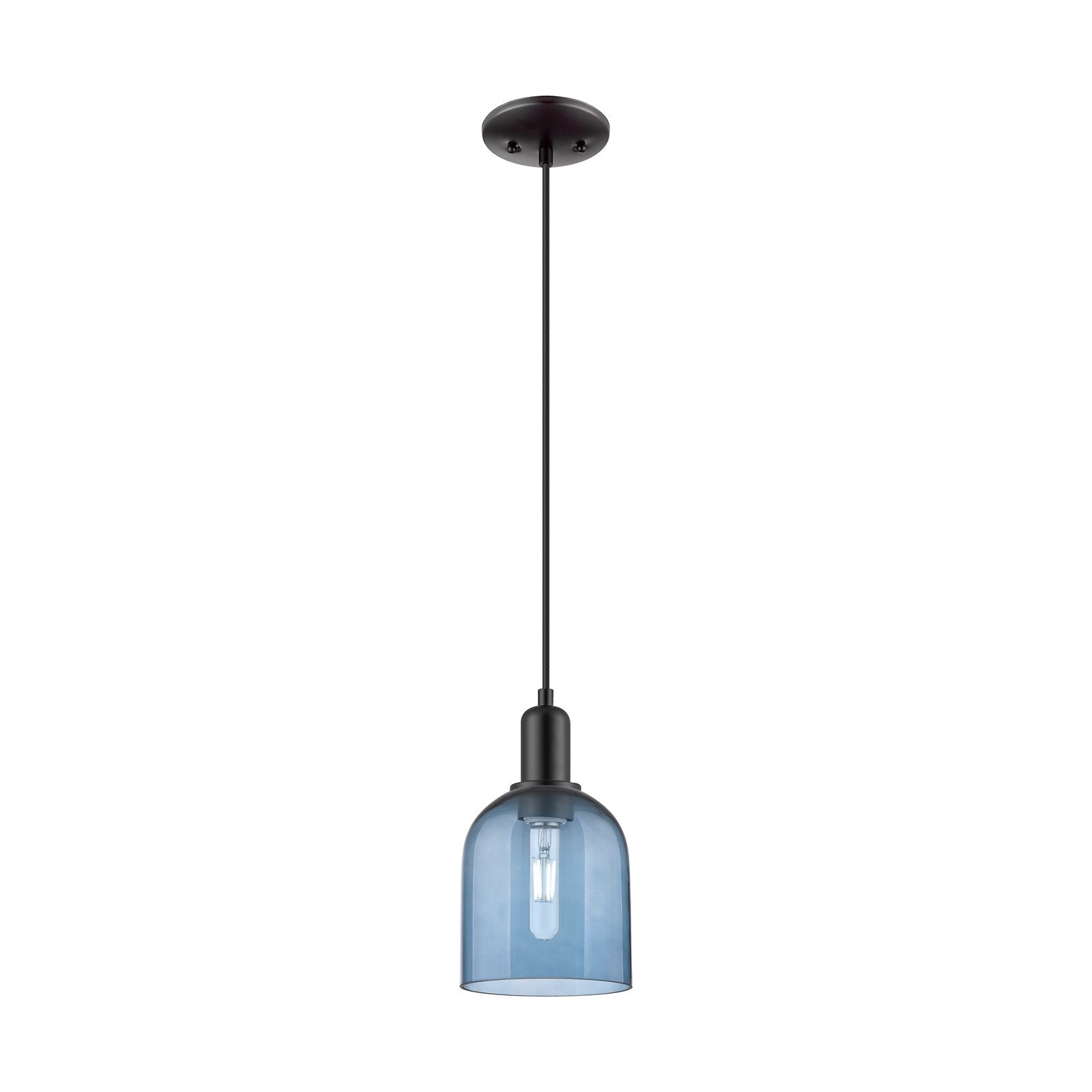 Innovations Bella 6in 1-Light Mini Pendant | Industrial Matte Black Steel and Blue Glass | Kitchen Island | 5.5 x 5.5 x 10.32 in | Model 716-1P-BK-G558-6BL