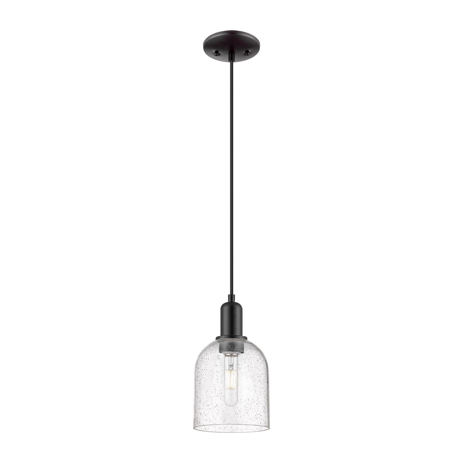 Innovations Bella 6in 1-Light Mini Pendant | Industrial Matte Black Steel and Seedy Glass | Kitchen Island & Dining Room | 5.5 | Model 716-1P-BK-G558-6SDY