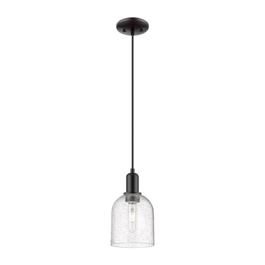 Innovations Bella 6in 1-Light Mini Pendant | Industrial Matte Black Steel and Seedy Glass | Kitchen Island & Dining Room | 5.5 | Model 716-1P-BK-G558-6SDY