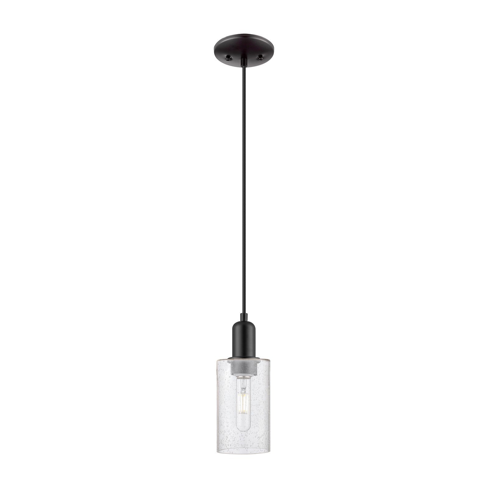 Innovations Clymer 4in 1-Light Mini Pendant | Industrial Matte Black Steel and Seedy Glass | Kitchen Island & Dining Room | 4 x 4 x | Model 716-1P-BK-G804