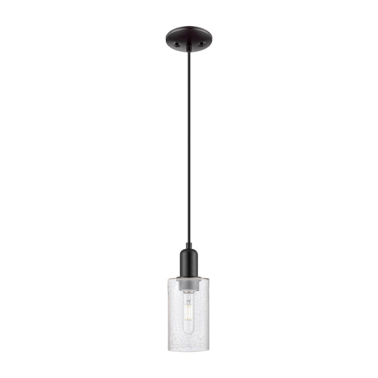 Innovations Clymer 4in 1-Light Mini Pendant | Industrial Matte Black Steel and Seedy Glass | Kitchen Island & Dining Room | 4 x 4 x | Model 716-1P-BK-G804