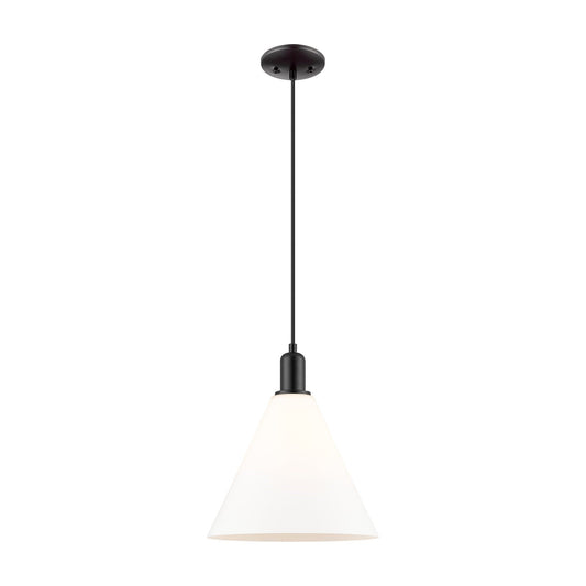 Innovations Berkshire Glass 12in 1-Light Mini Pendant | Industrial Matte Black Steel and Matte White Glass | Kitchen Island & | Model 716-1P-BK-GBC-121