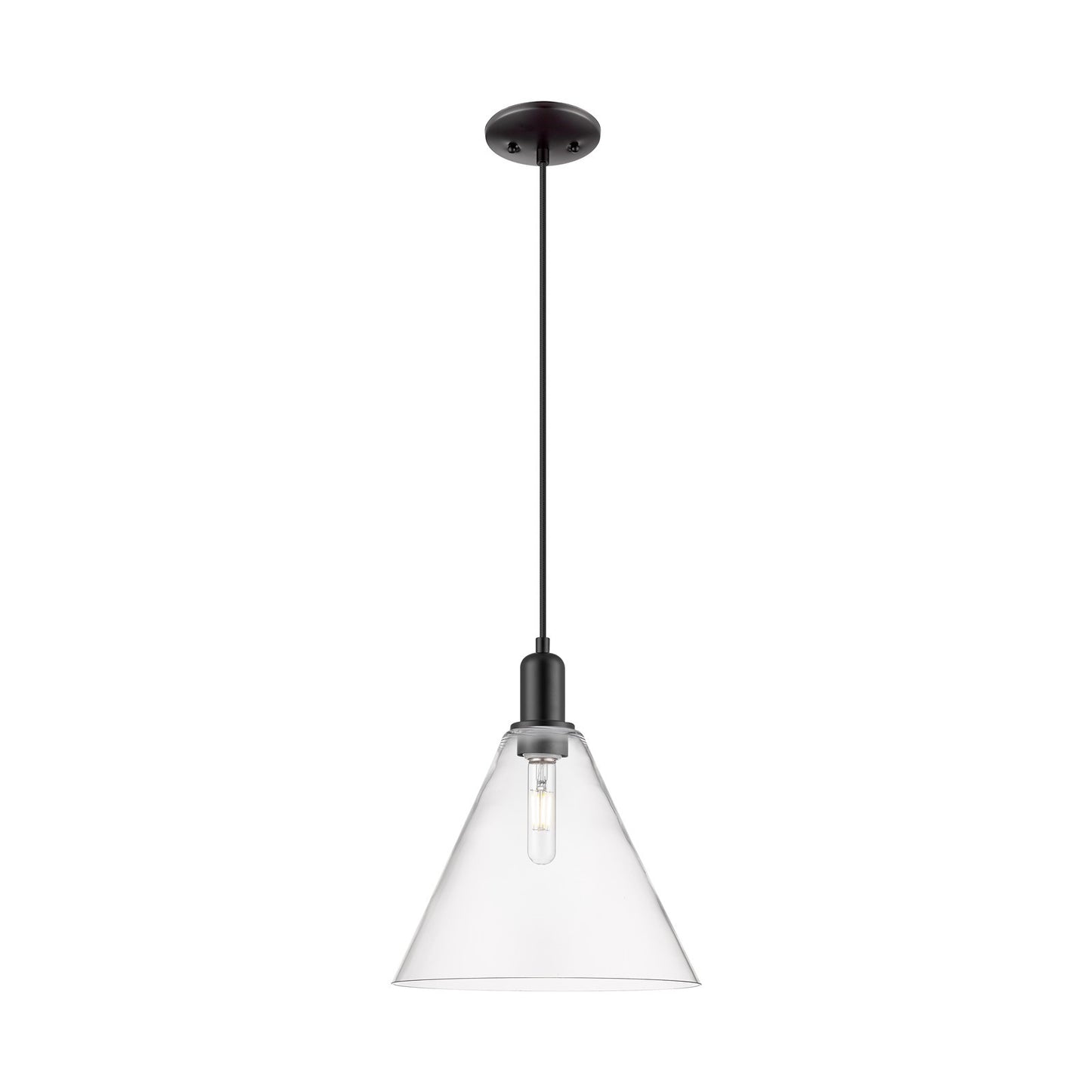 Innovations Berkshire Glass 12in 1-Light Mini Pendant | Industrial Matte Black Steel and Clear Glass | Kitchen Island & Dining | Model 716-1P-BK-GBC-122