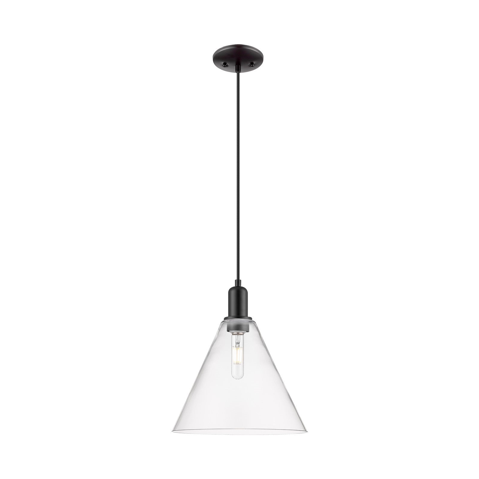Innovations Berkshire Glass 12in 1-Light Mini Pendant | Industrial Matte Black Steel and Clear Glass | Kitchen Island & Dining | Model 716-1P-BK-GBC-122
