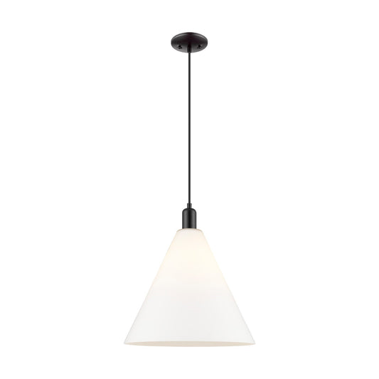Innovations Berkshire Glass 16in 1-Light Mini Pendant | Industrial Matte Black Steel and Matte White Cased Glass | Kitchen | Model 716-1P-BK-GBC-161