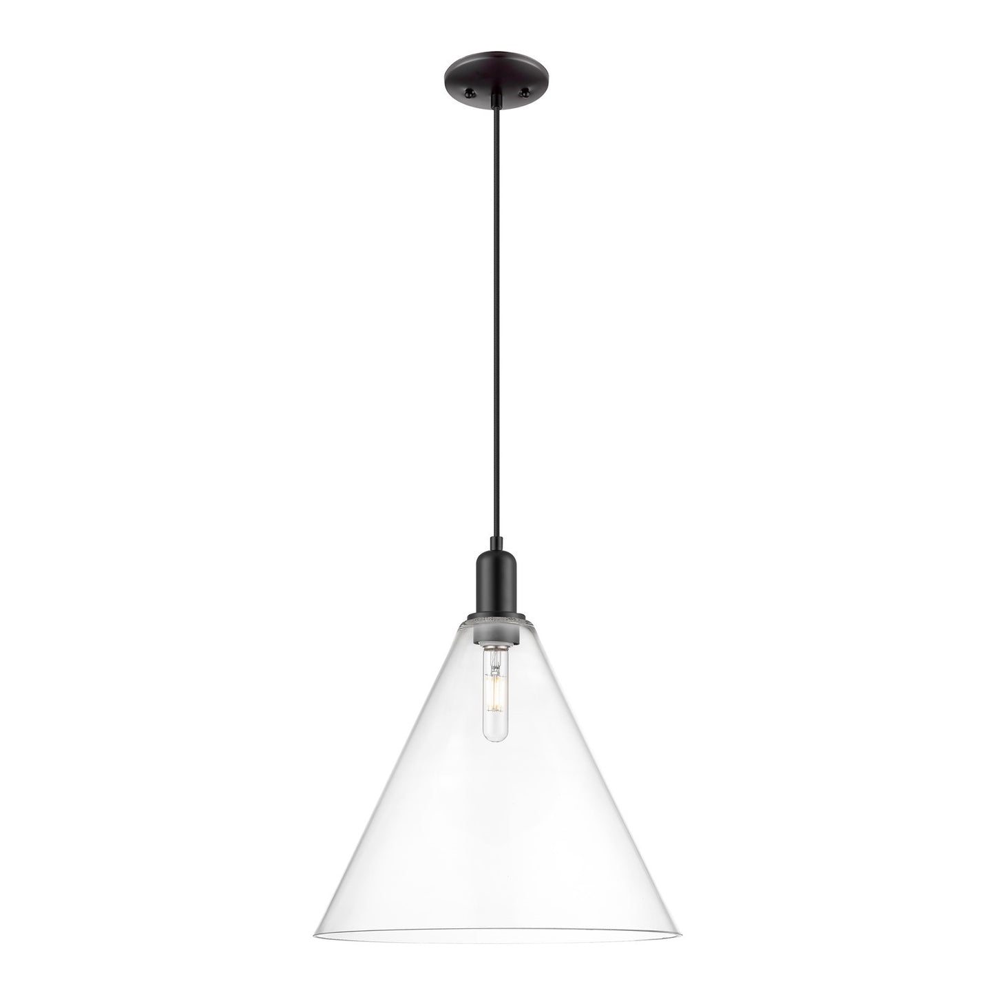 Innovations Berkshire Glass 16in 1-Light Mini Pendant | Industrial Matte Black Steel and Clear Glass | Kitchen Island & Dining | Model 716-1P-BK-GBC-162