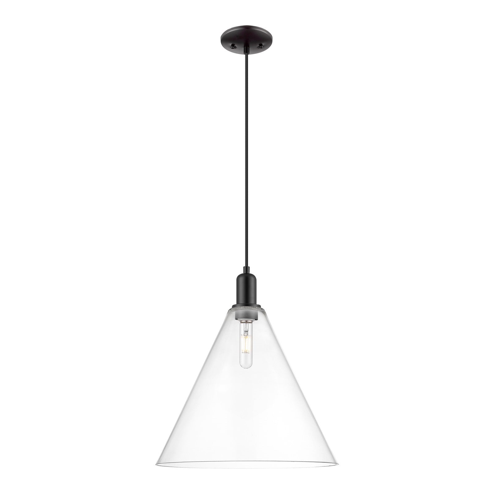 Innovations Berkshire Glass 16in 1-Light Mini Pendant | Industrial Matte Black Steel and Clear Glass | Kitchen Island & Dining | Model 716-1P-BK-GBC-162