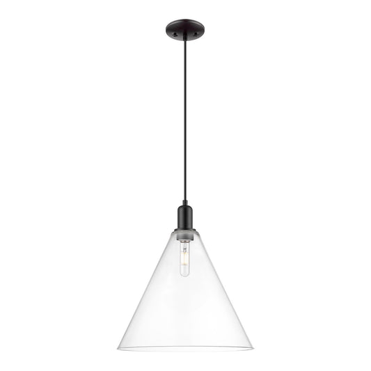 Innovations Berkshire Glass 16in 1-Light Mini Pendant | Industrial Matte Black Steel and Clear Glass | Kitchen Island & Dining | Model 716-1P-BK-GBC-162