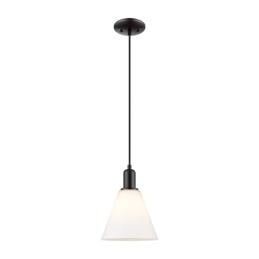 Innovations Berkshire Glass 8in 1-Light Mini Pendant | Industrial Matte Black Steel and Matte White Glass | Kitchen Island & | Model 716-1P-BK-GBC-81