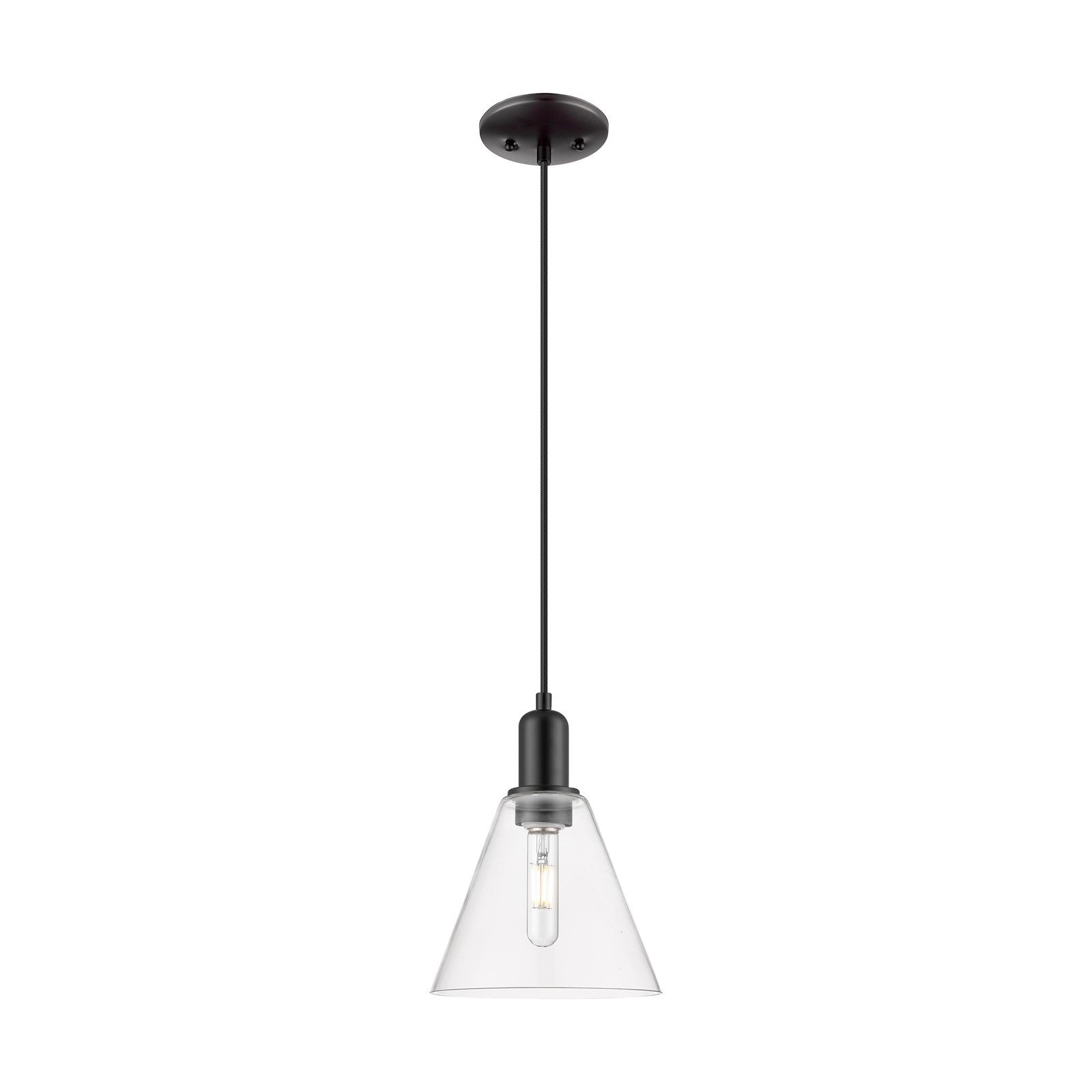 Innovations Berkshire Glass 8in 1-Light Mini Pendant | Industrial Matte Black Steel and Clear Glass | Kitchen Island & Dining | Model 716-1P-BK-GBC-82
