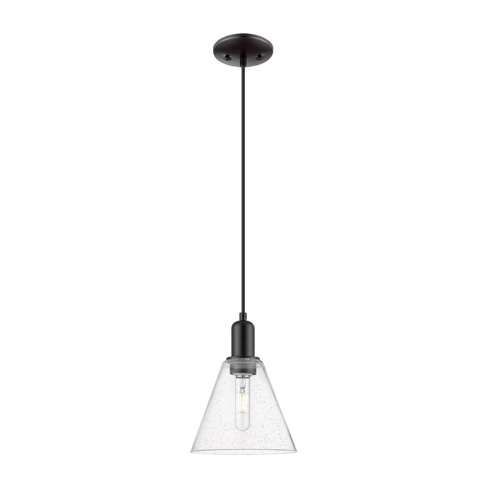 Innovations Berkshire Glass 8in 1-Light Mini Pendant | Industrial Matte Black Steel and Seedy Glass | Kitchen Island & Dining | Model 716-1P-BK-GBC-84