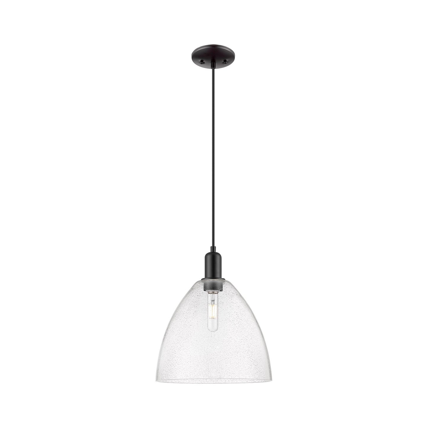 Innovations Bristol 12in 1-Light Mini Pendant | Industrial Matte Black Steel and Seedy Glass | Kitchen Island & Dining Room | 12 | Model 716-1P-BK-GBD-124