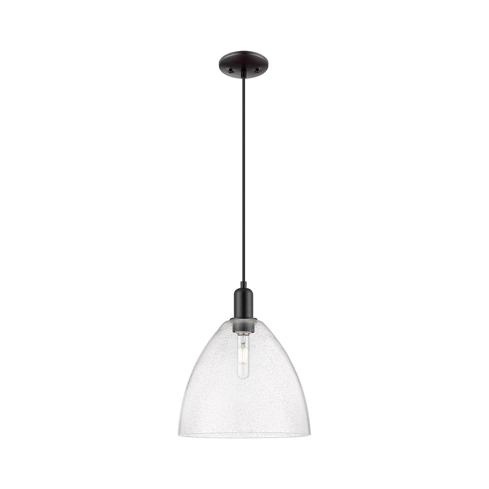 Innovations Bristol 12in 1-Light Mini Pendant | Industrial Matte Black Steel and Seedy Glass | Kitchen Island & Dining Room | 12 | Model 716-1P-BK-GBD-124