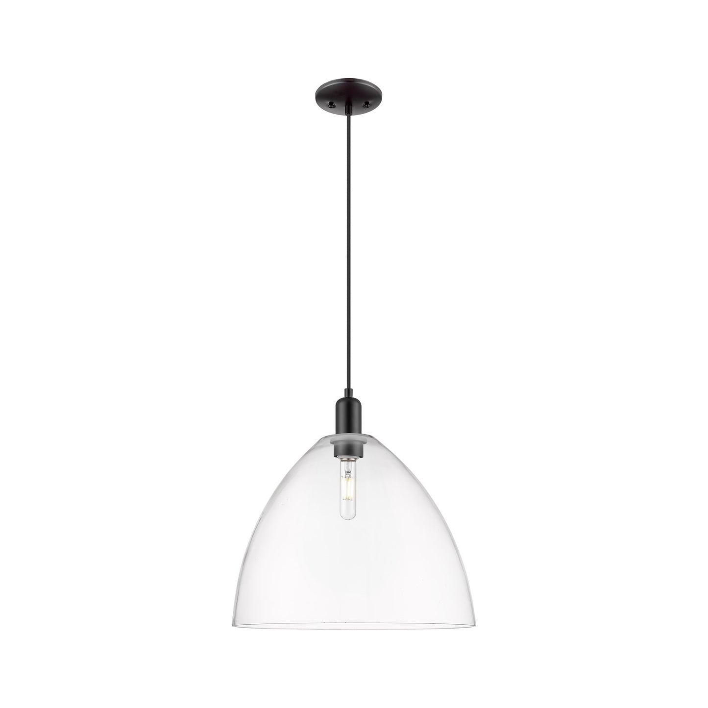 Innovations Bristol 16in 1-Light Mini Pendant | Industrial Matte Black Steel and Clear Glass | Kitchen Island & Dining Room | Model 716-1P-BK-GBD-162