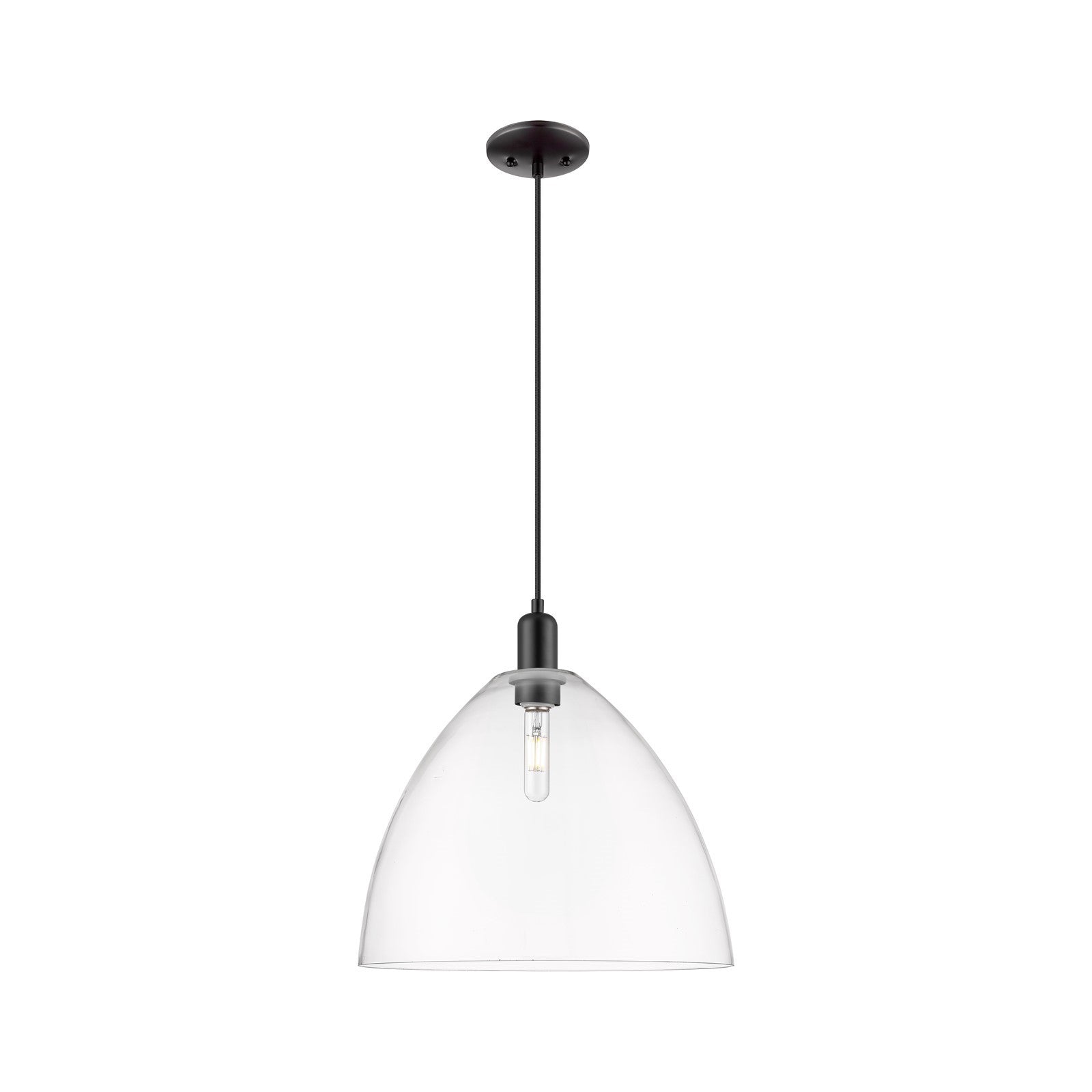 Innovations Bristol 16in 1-Light Mini Pendant | Industrial Matte Black Steel and Clear Glass | Kitchen Island & Dining Room | Model 716-1P-BK-GBD-162