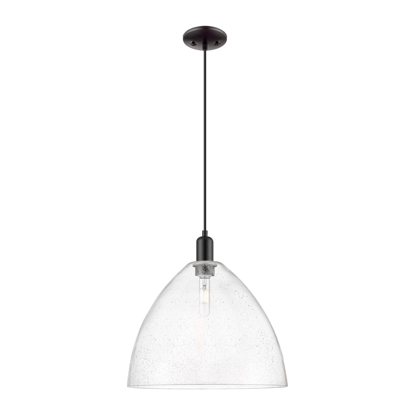 Innovations Bristol 16in 1-Light Mini Pendant | Industrial Matte Black Steel and Seedy Glass | Kitchen Island & Dining Room | 16 | Model 716-1P-BK-GBD-164