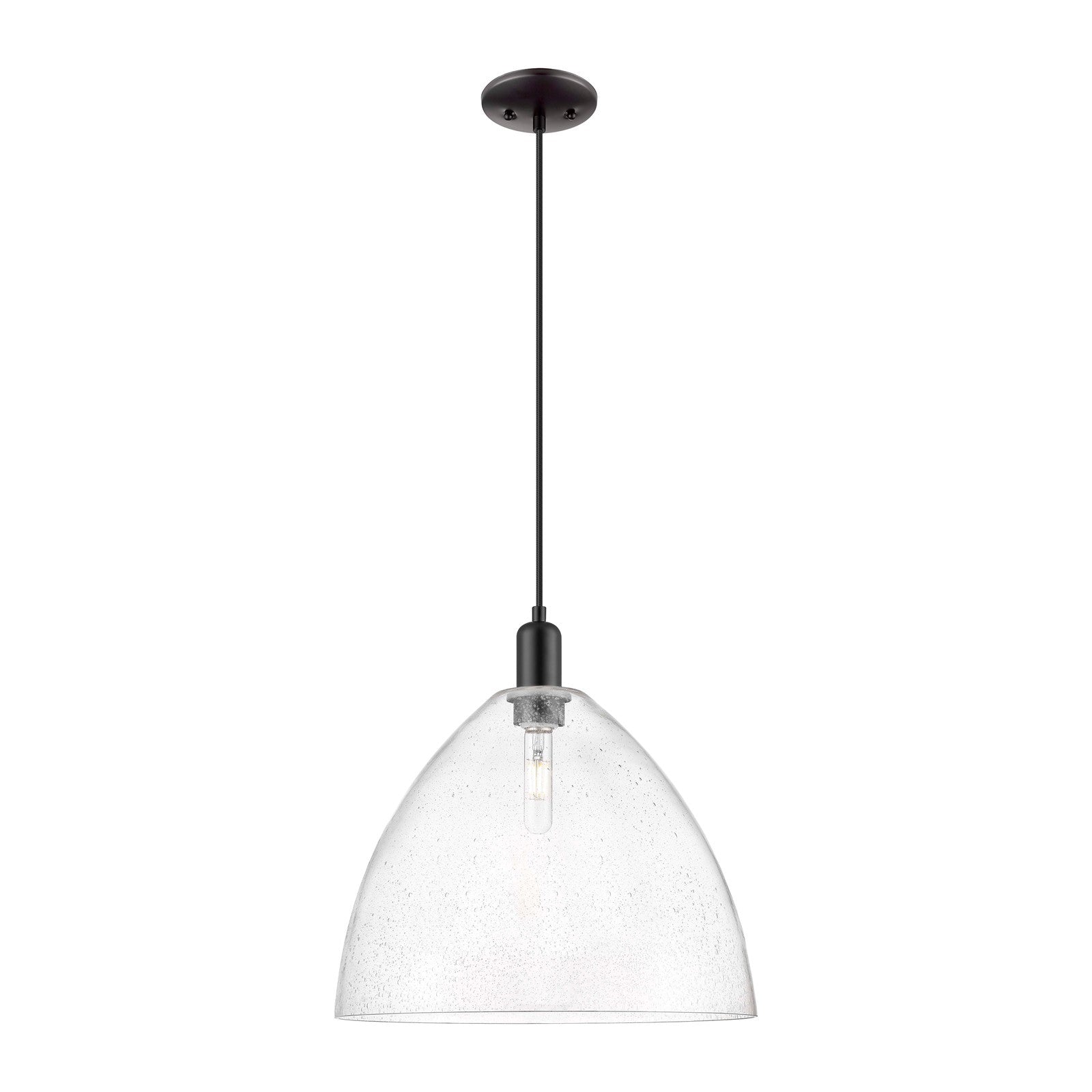 Innovations Bristol 16in 1-Light Mini Pendant | Industrial Matte Black Steel and Seedy Glass | Kitchen Island & Dining Room | 16 | Model 716-1P-BK-GBD-164