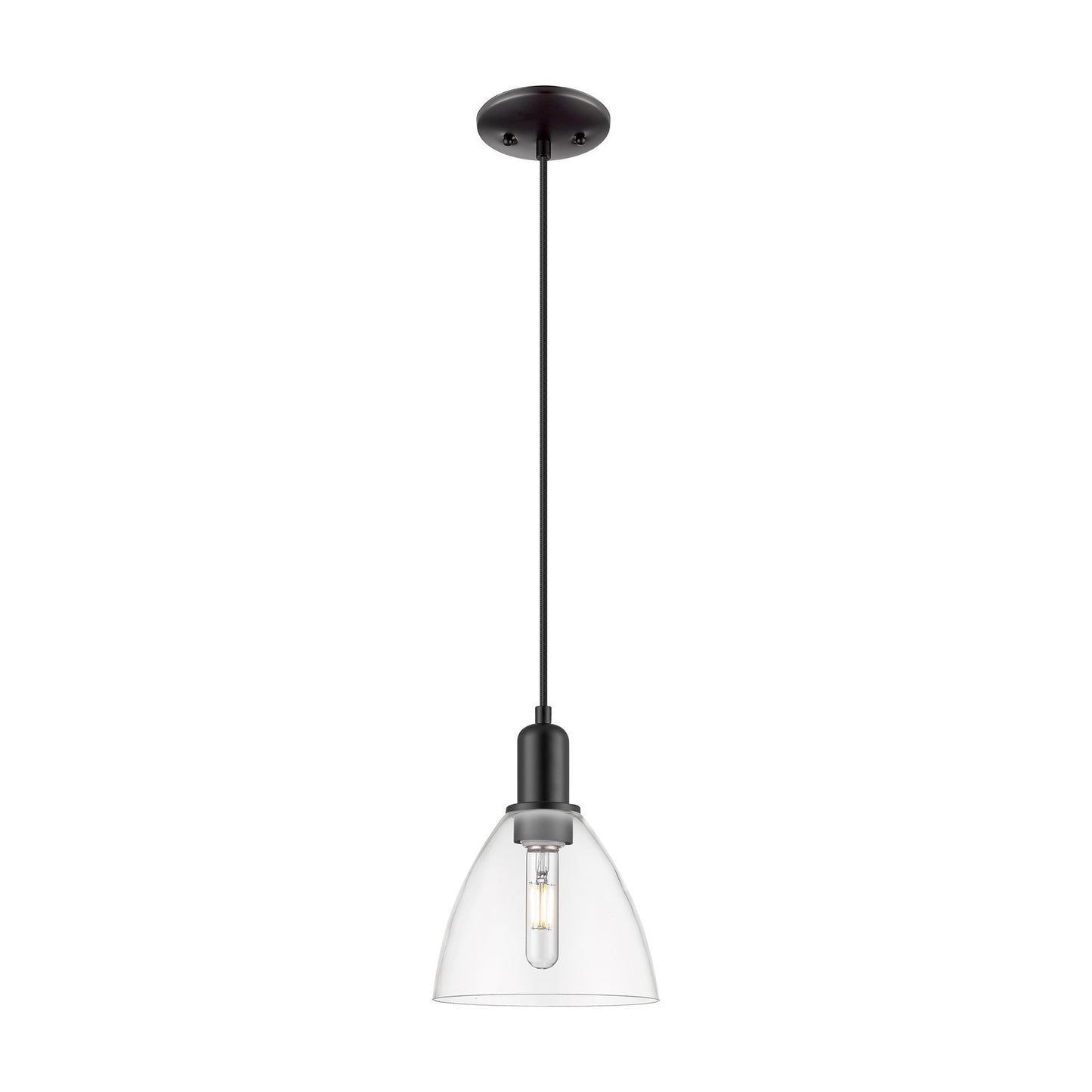 Innovations Bristol 8in 1-Light Mini Pendant | Industrial Matte Black Steel and Clear Glass | Kitchen Island & Dining Room | 7.5 | Model 716-1P-BK-GBD-752