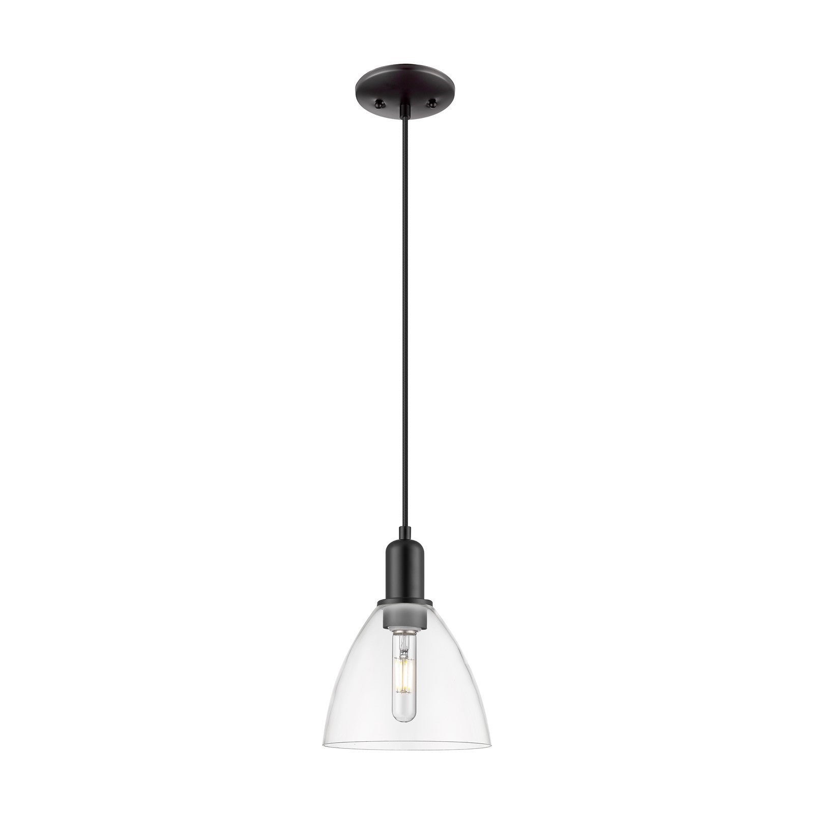 Innovations Bristol 8in 1-Light Mini Pendant | Industrial Matte Black Steel and Clear Glass | Kitchen Island & Dining Room | 7.5 | Model 716-1P-BK-GBD-752