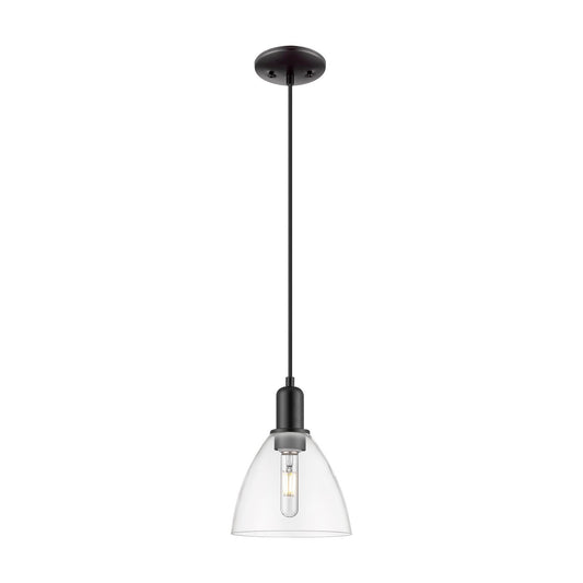 Innovations Bristol 8in 1-Light Mini Pendant | Industrial Matte Black Steel and Clear Glass | Kitchen Island & Dining Room | 7.5 | Model 716-1P-BK-GBD-752